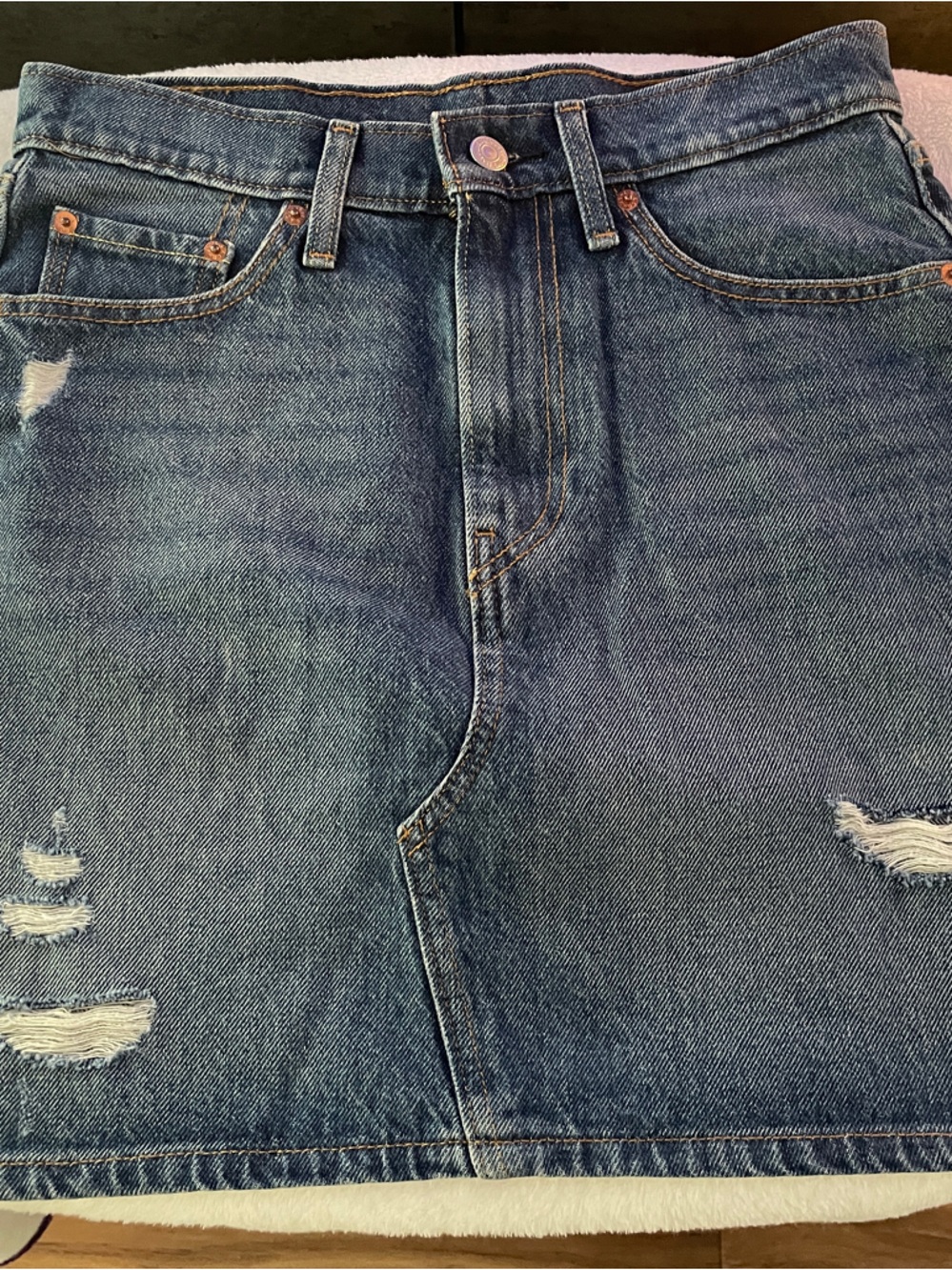 Levi's Distressed Blue Denim Mini Skirt